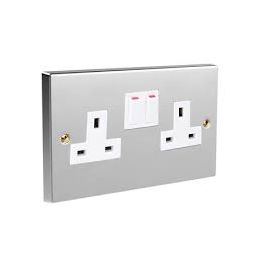 AXIOM BRUSHED CHROME SWITCHED SOCKET TWIN DOUBLE POLE