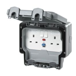 MK Electric Masterseal Plus 13A 2-Gangs Switchsocket Outlet - Grey- Qty 1