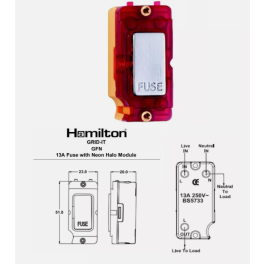 HAMILTON IFNSC-R GRID 13A FUSE MODULE SATIN CHROME WITH RED NEON HALO- Qty 19